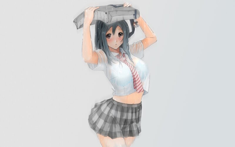 anime girl in rain