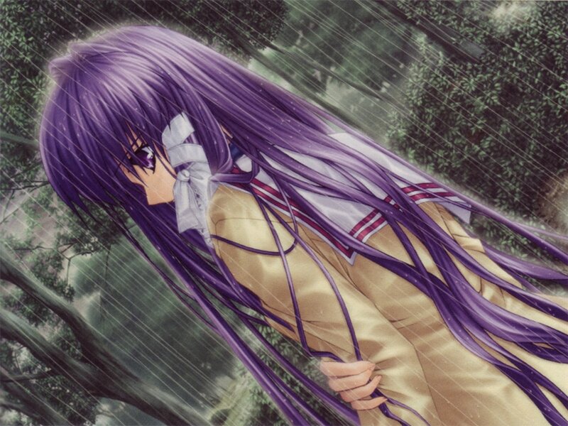 anime girl in rain