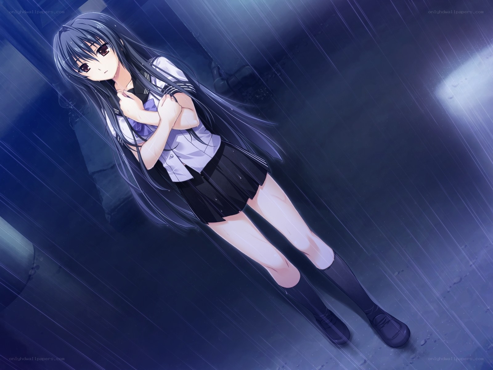 anime girl in rain