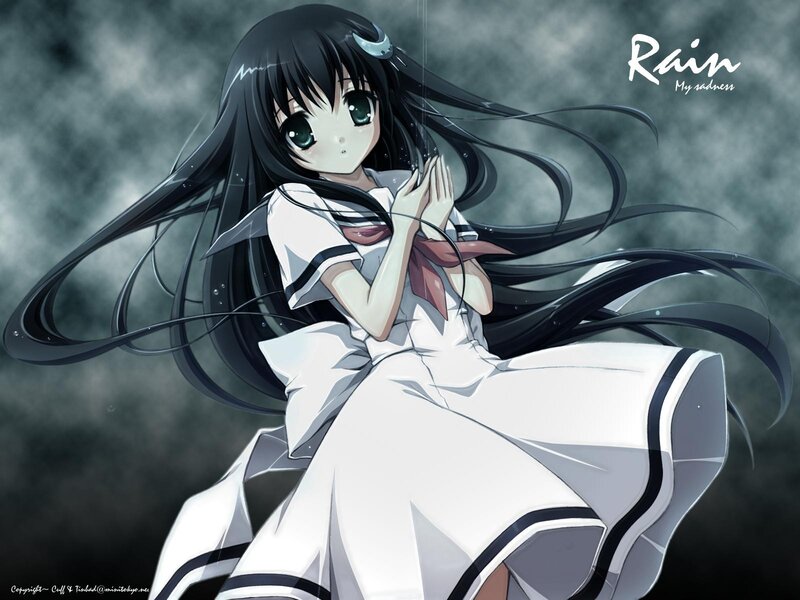 Anime girl in rain
