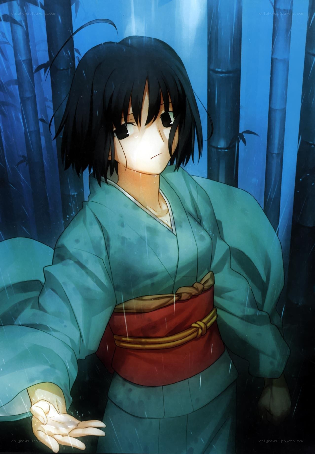anime girl in rain