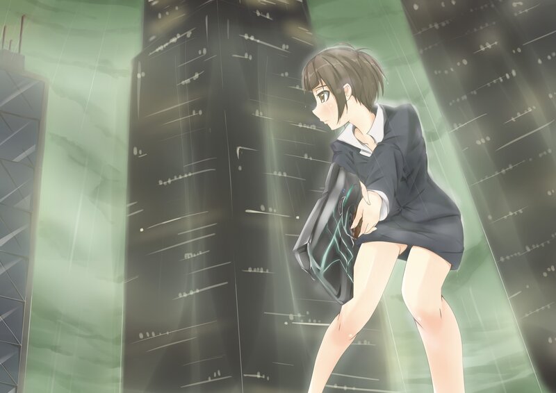 anime girl in rain