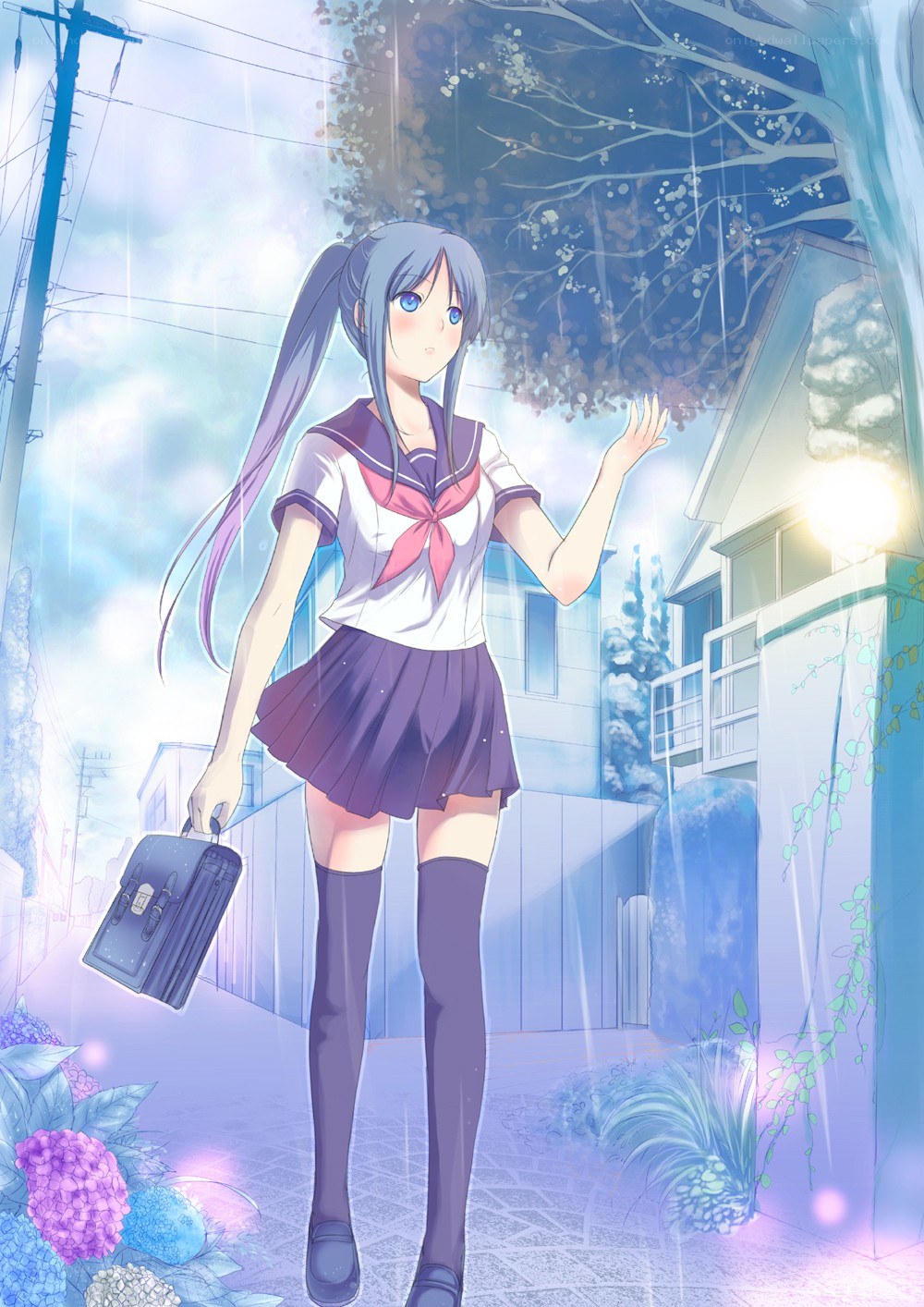 anime girl in rain