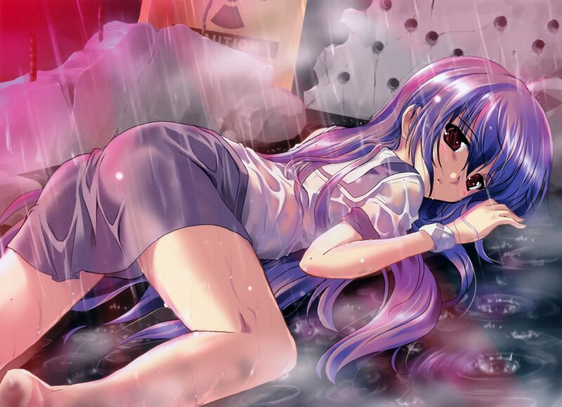 anime girl in rain