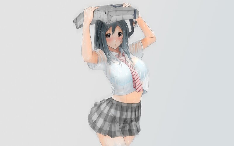 anime girl in rain