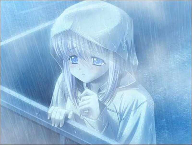 anime girl in rain