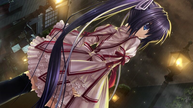 anime girl in rain at night