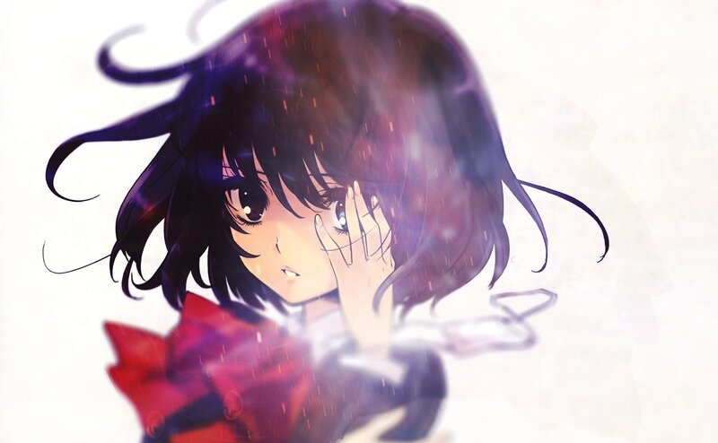 Anime Girl in Rain — Black, Dramatic, Hand