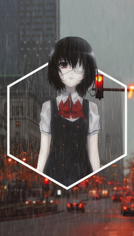 Anime Girl in Rain — Black, Dramatic, Night, City Street