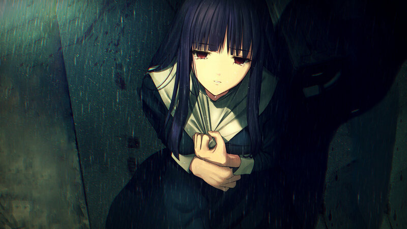 Anime Girl in Rain — Black, Dramatic, Night, Dark Alley