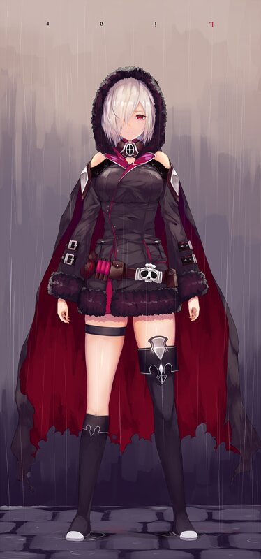 Anime Girl in Rain — Black, Dramatic, Night, Digital Art, Cape