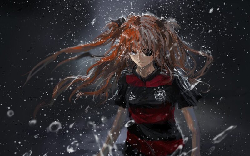 Anime Girl in Rain — Black, Dramatic, Night, Digital Art, Hair