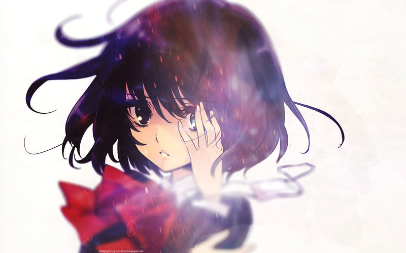Anime Girl in Rain — Black, Dramatic, School Uniform