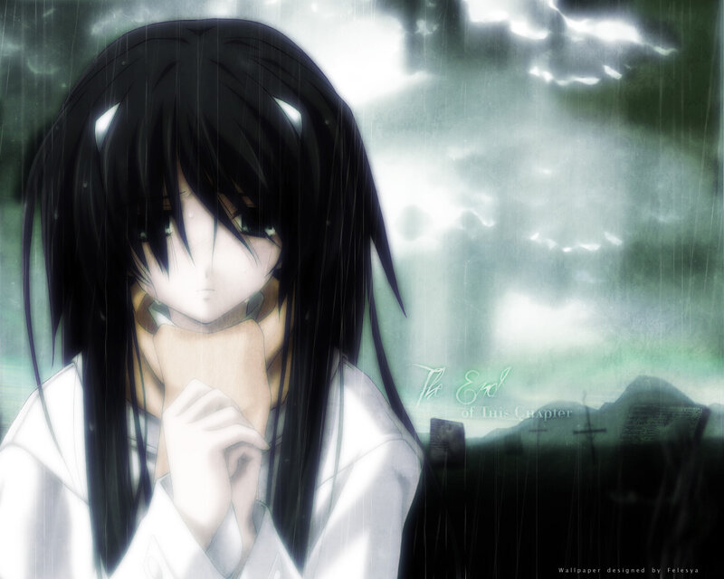 Anime Girl in Rain — Black, Melancholic