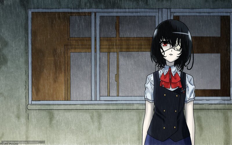 Anime Girl in Rain — Black, Melancholic, Window