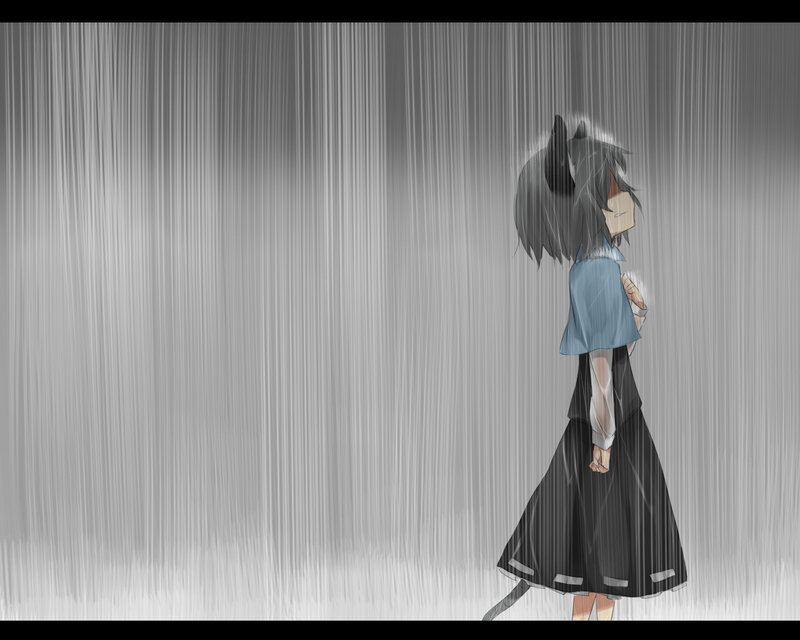 Anime Girl in Rain — Black