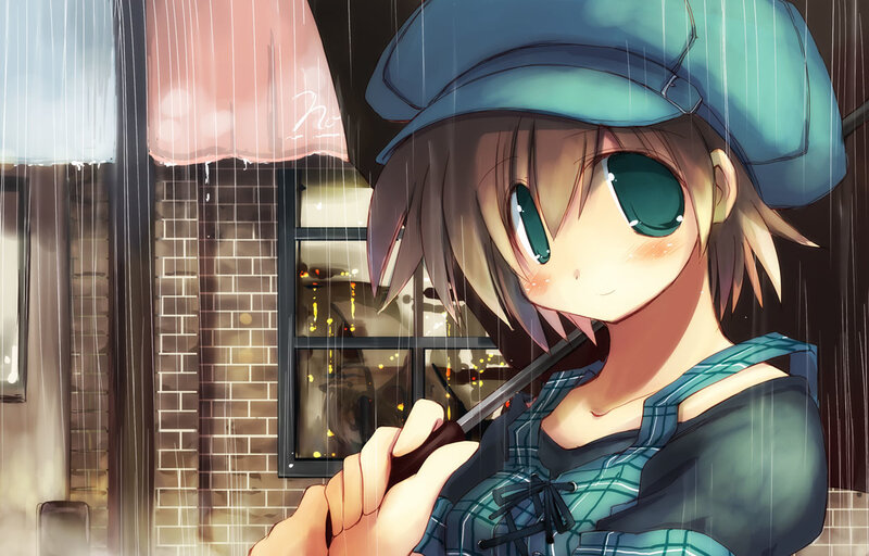 Anime Girl in Rain — Blue, Calm
