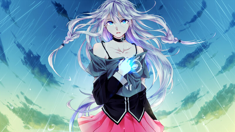 Anime Girl in Rain — Blue, Dramatic, Digital Art, Long Hair