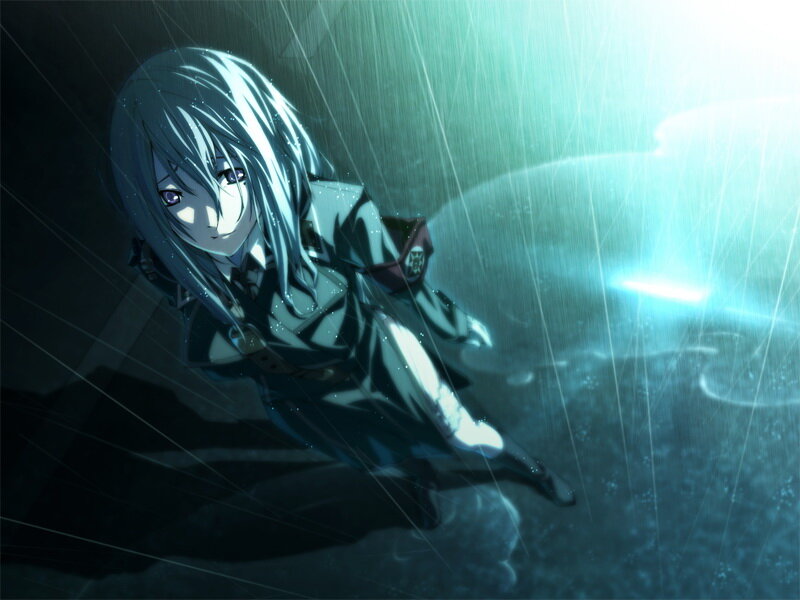 Anime Girl in Rain — Blue, Dramatic, Night, Coat