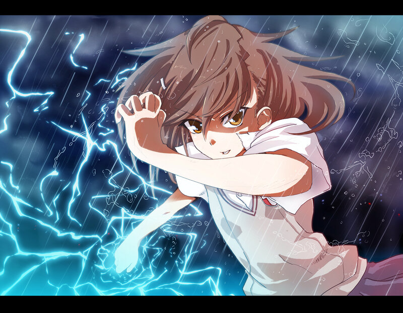 Anime Girl in Rain — Blue, Dramatic, Night, Lightning
