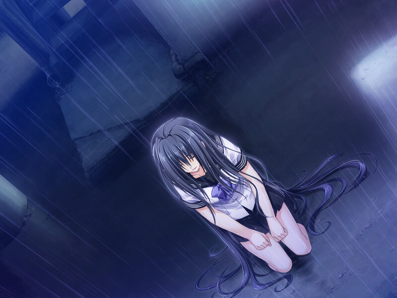 Anime Girl in Rain — Blue, Dramatic, Night, School Uniform