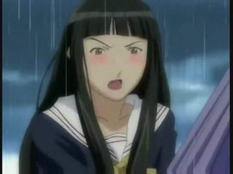 Anime Girl in Rain — Blue, Dramatic, School Uniform, Umbrella