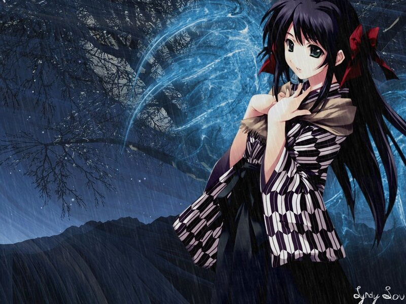 Anime Girl in Rain — Blue, Dramatic