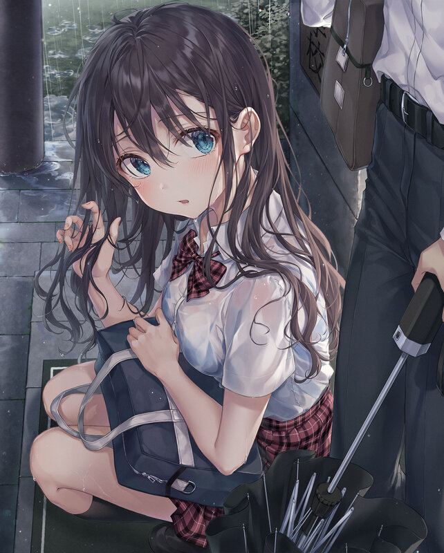 Anime Girl in Rain — Blue, Melancholic, Afternoon