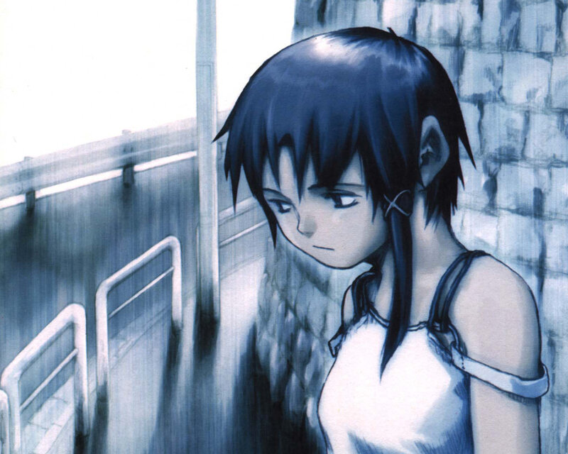 Anime Girl in Rain — Blue, Melancholic, Manga, Brick Wall