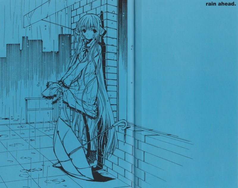 Anime Girl in Rain — Blue, Melancholic, Manga