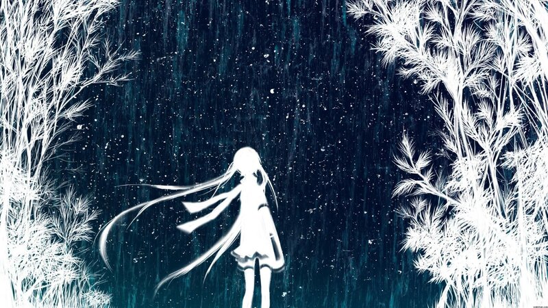 Anime Girl in Rain — Blue, Melancholic, Night, Digital Art