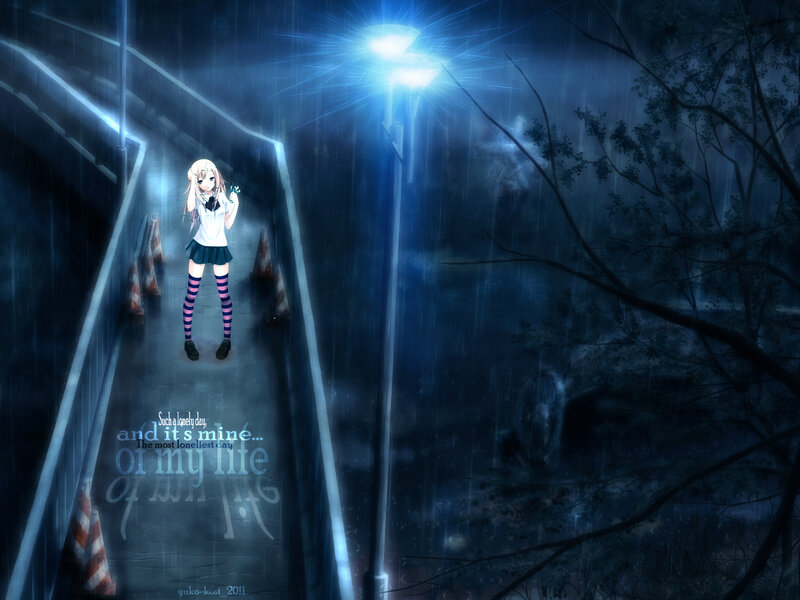 Anime Girl in Rain — Blue, Melancholic