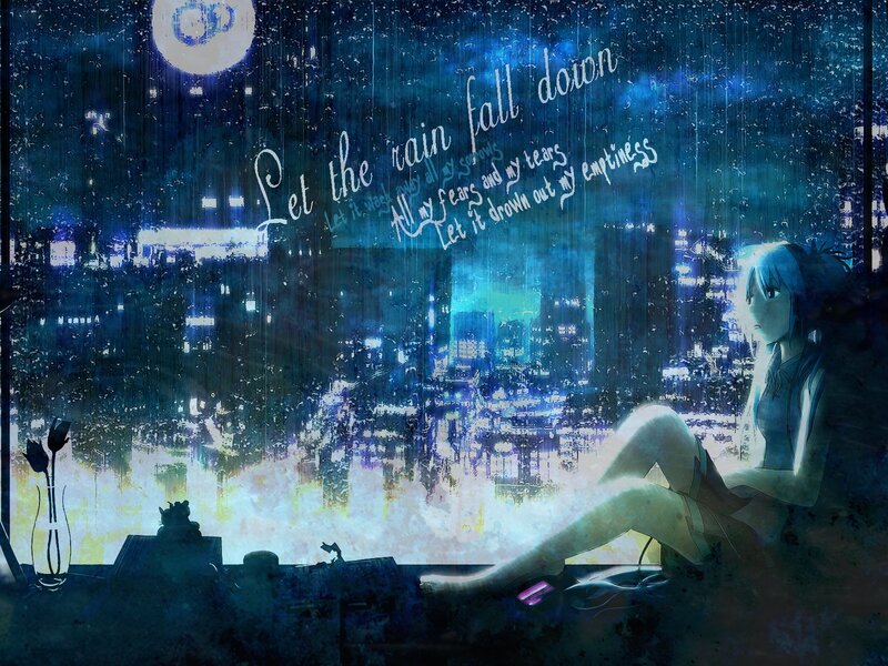 Anime Girl in Rain — Blue