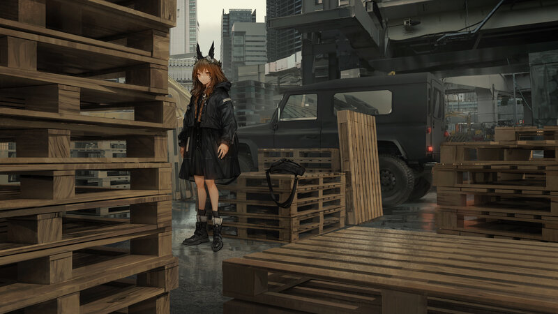 Anime Girl in Rain — Brown, Dramatic, Afternoon