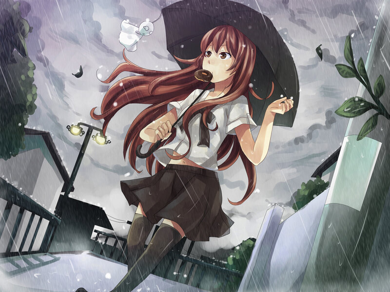 Anime Girl in Rain — Brown, Dramatic