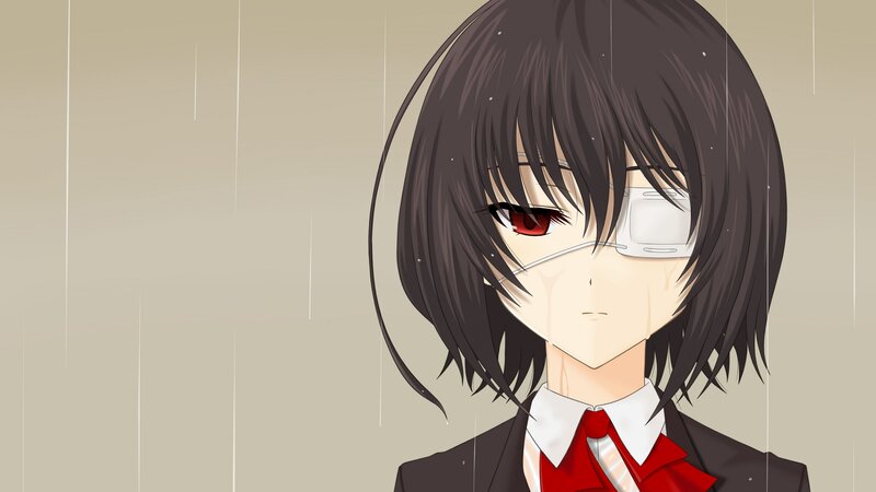 Anime Girl in Rain — Brown, Melancholic, School Uniform