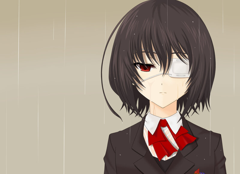 Anime Girl in Rain — Brown, Melancholic