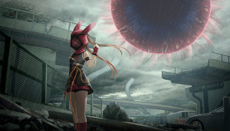 Anime Girl in Rain — Gray, Dramatic, Night, Digital Art, Monster Eye