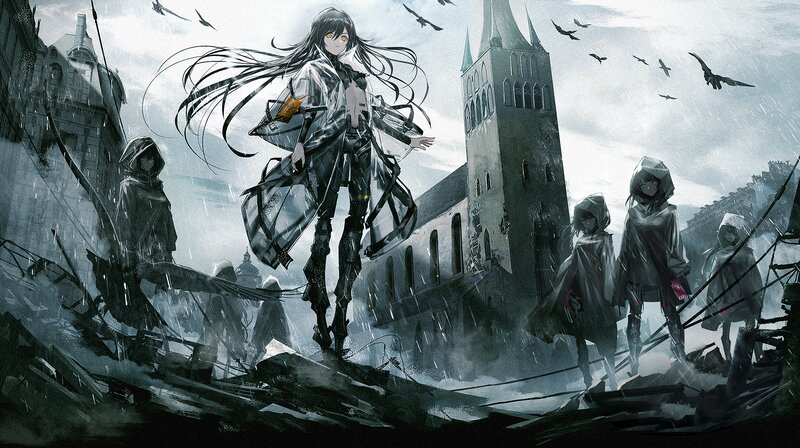 Anime Girl in Rain — Gray, Dramatic, Somber, Night