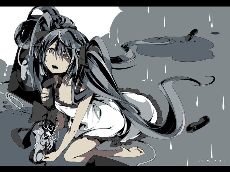 Anime Girl in Rain — Gray, Dramatic