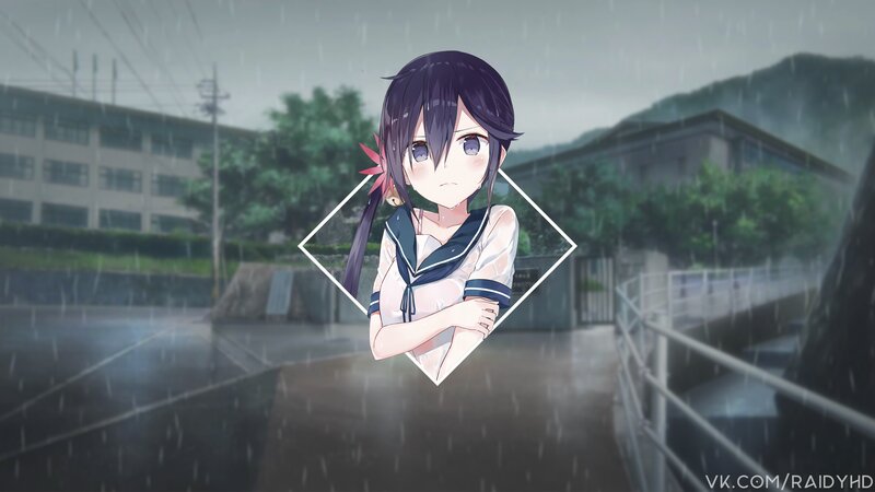 Anime Girl in Rain — Gray, Melancholic, Afternoon