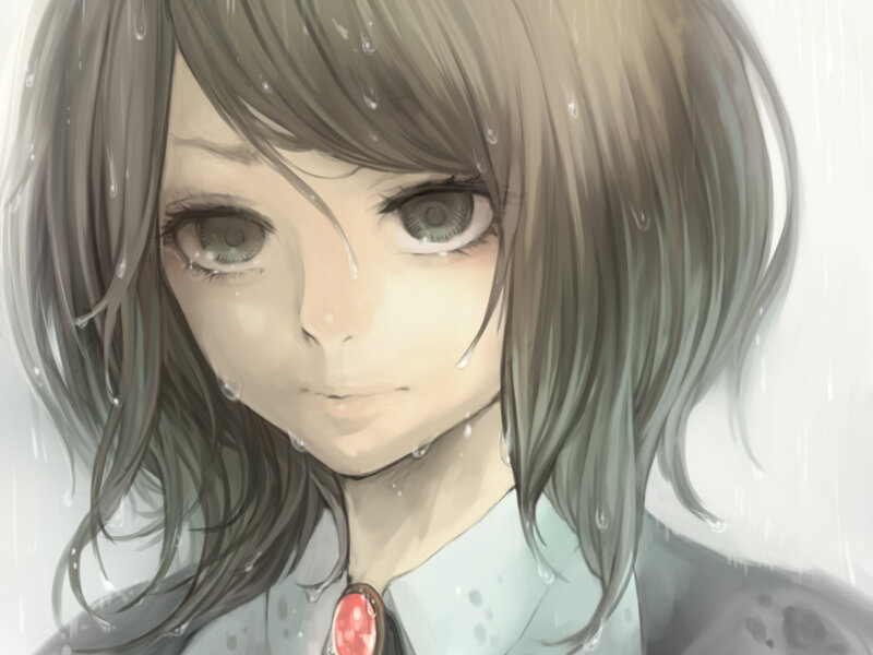 Anime Girl in Rain — Gray, Melancholic, Digital Art