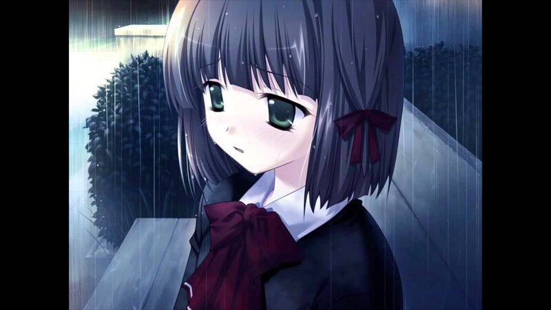 Anime Girl in Rain — Gray, Melancholic, Night, School Uniform