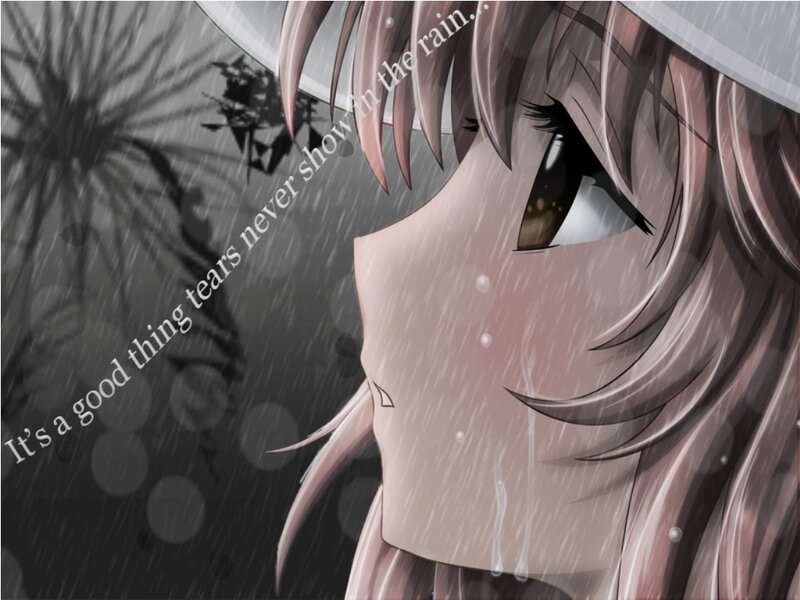 Anime Girl in Rain — Gray, Melancholic, Night, Umbrella