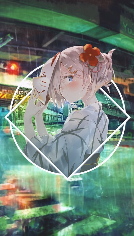 Anime Girl in Rain — Green, Dramatic, Night, Digital Art