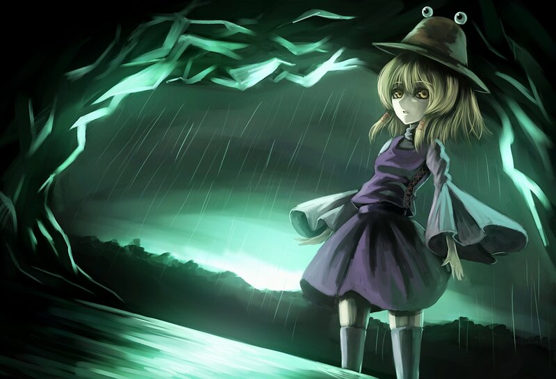 Anime Girl in Rain — Green, Dramatic