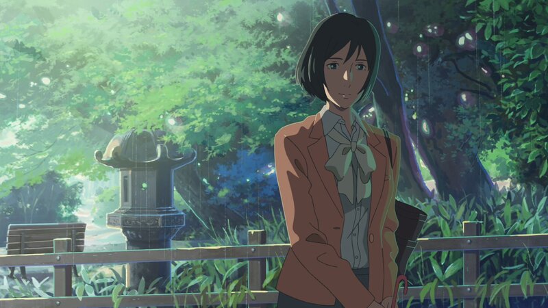 Anime Girl in Rain — Green, Serene, Afternoon, Trees