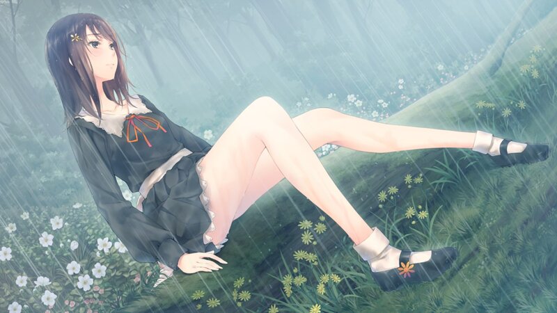 Anime Girl in Rain — Green, Serene