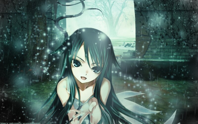 Anime Girl in Rain — Green