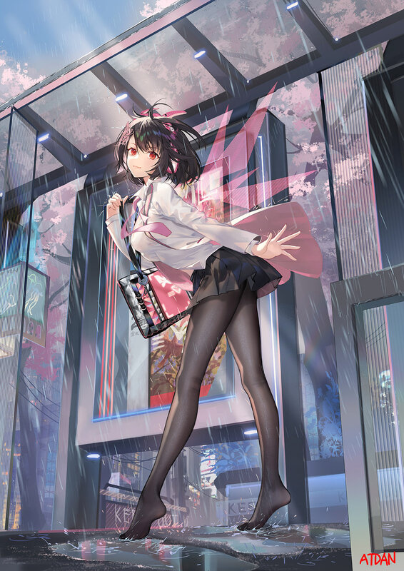 Anime Girl in Rain — Pink, Dramatic, Night